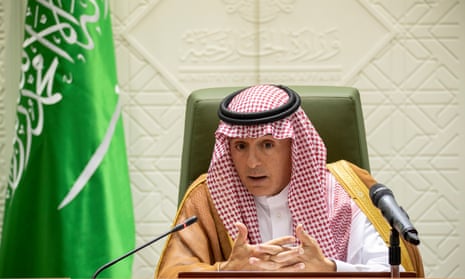 Saudi foreign minister Adel al-Jubeir speaks to reporters in Riyadh on 8 August.
