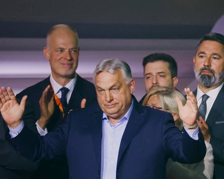 Viktor Orbán concedes defeat in front of supporters in Budapest.
