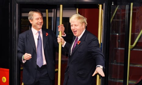 Boris Johnson and Owen Paterson on a bus.