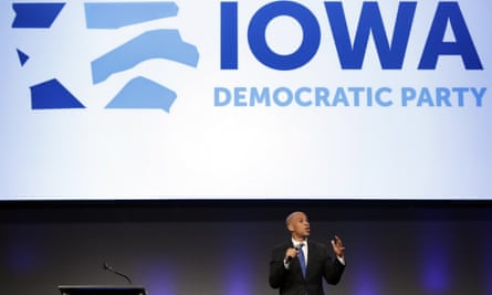 Cory Booker speaks at the Iowa Democratic Party’s Fall Gala, in Des Moines in October.