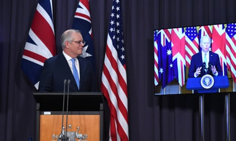 Prime minister Scott Morrison’s announcing the Aukus pact with UK PM Boris Johnson and US President Joe Biden