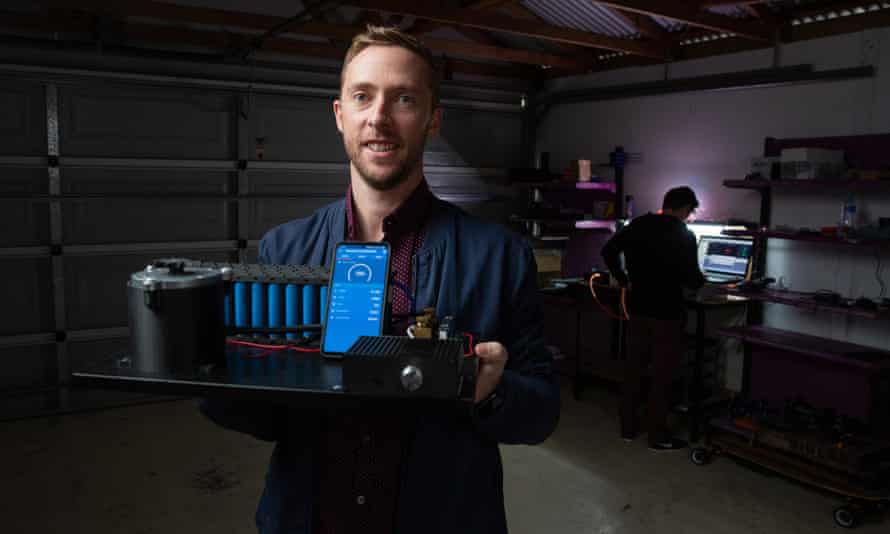 Dominic Spooner in the Brisbane garage that’s home to his startup Vaulta