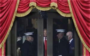President-elect Donald Trump pauses before stepping out onto the portico for his Presidential Inauguration at the U.S. Capitol in Washington, on 20 January