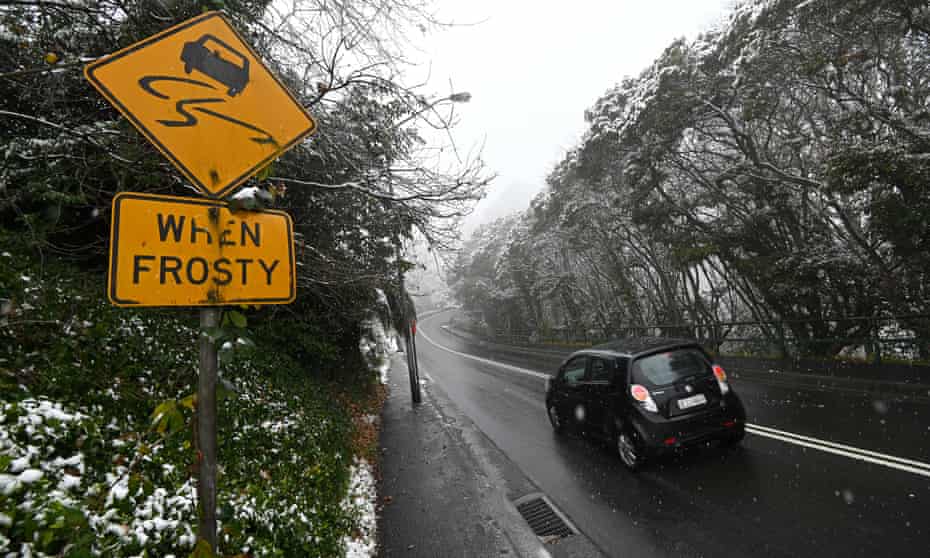Snowfall in Katoomba, NSW on 10 June. ‘The climate would need to be warming incredibly fast for there to be zero cold records broken,’ writes climate projections scientist Michael Grose of the current east coast cold snap.