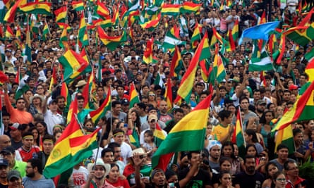 Bolivians celebrate the resignation of Evo Morales in La Paz.
