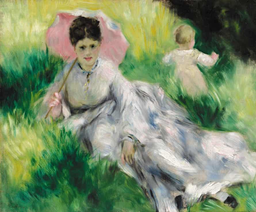 Pierre Auguste Renoir, Woman with Umbrella and Small Child on a Sunny Hill c.  1874-1876