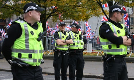 Police at a Scottish independence rally in Glasgow in November
