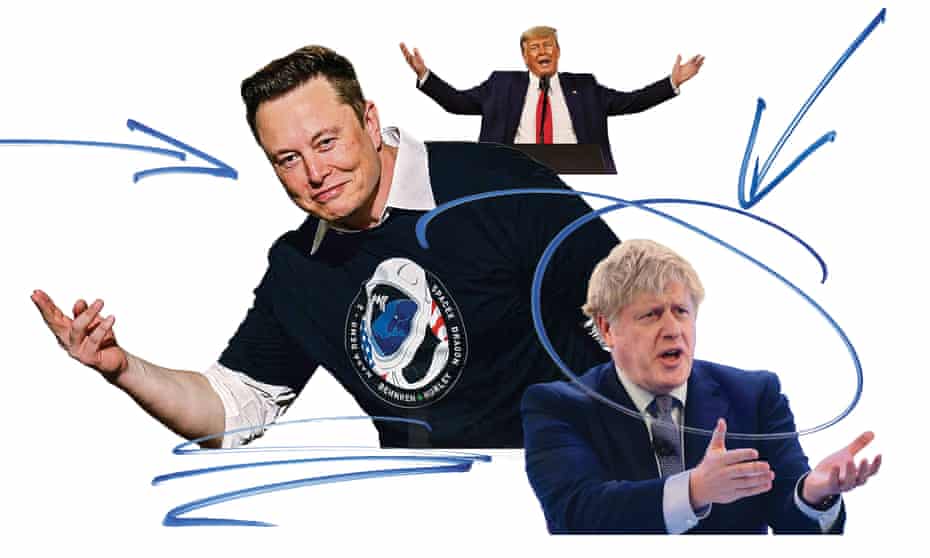 Elon Musk, Donald Trump and Boris Johnson