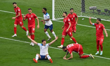 Harry Maguire appeals unsuccessfully for a penalty against Iran