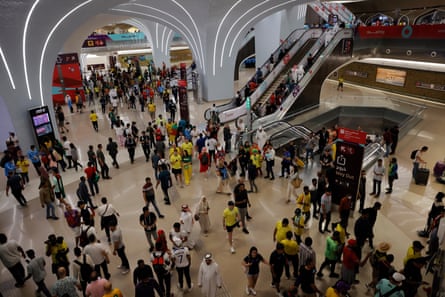 The main concourse at Msheireb station where all three lines of the Doha metro system converge.