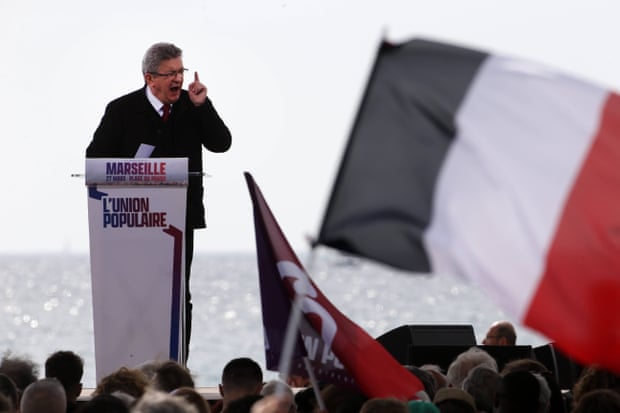 FI presidential candidate Jean-Luc Mélenchon delivering a speech