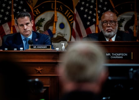 Kinzinger, left, and Bennie Thompson, chairman, during a House January 6 committee hearing in Washington DC in June 2022.