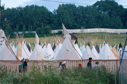 A field of Yurts at Glastonbury festival.