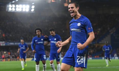 Cesar Azpilicueta celebrates after scoring Chelsea’s third.