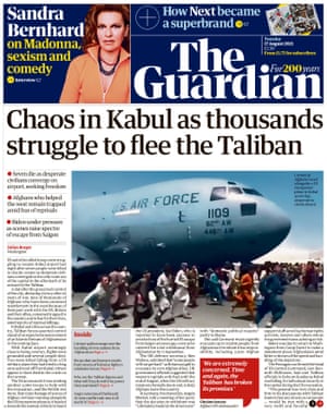 Guardian front page, Tuesday 17 August 2021