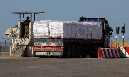 A truck at the Kerem Shalom crossing on 10 January, 2024.