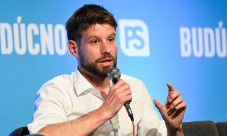 Michal Šimečka of the PS party campaigning this month.