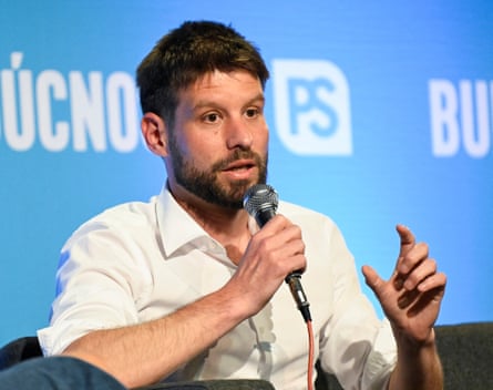 Michal Šimečka speaking into a microphone