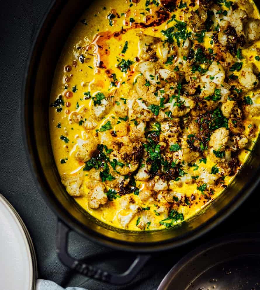 Roasted cauliflower in turmeric kefir.