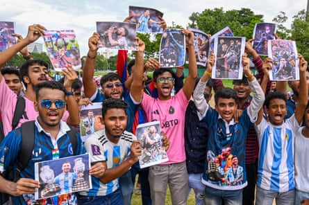 Young Messi fans with posters and T-shirts of their idol in Kolkata
