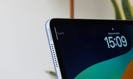 The Touch ID fingerprint scanner in the power button of the iPad Air M2.
