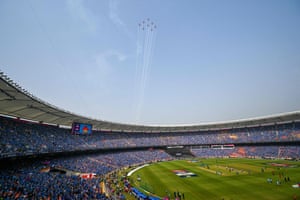 The Indian Air Force perform a fly past during the opening ceremony.
