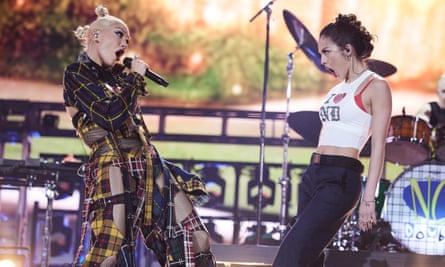 Gwen Stefani of No Doubt and Olivia Rodrigo perform during the 2024 Coachella Valley Music and Arts Festival