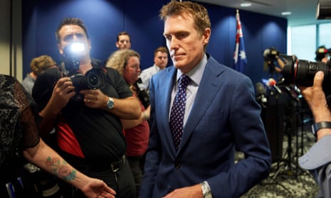 Australia’s attorney general, Christian Porter, leaves a press conference on Wednesday