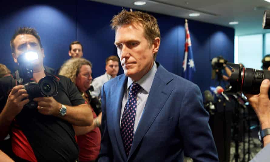Attorney general Christian Porter leaves a press conference in Perth on 3 March
