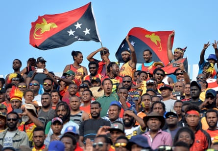 Papua New Guinean fans show their support during the 2017 Rugby League World Cup match between Papua New Guinea Kumuls and Ireland