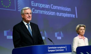 The EU’s chief Brexit negotiator, Michel Barnier, with Ursula von der Leyen in Brussels