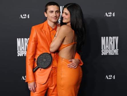 Timothée Chalamet and Kylie Jenner in their his ‘n’ hers orange combo.