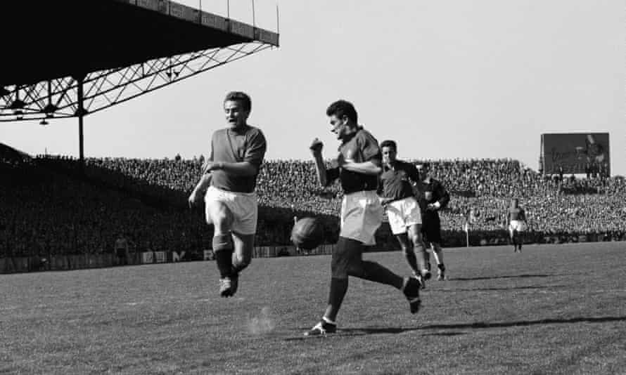 Giampiero Boniperti, left, playing for Italy against France in 1954.