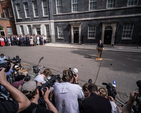 Keir Starmer faced by photographers as he speaks at the lectern in Downing Street