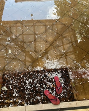 Hail stones in Greenwith South Australia. A large storm hit South Austtralia, with damaging winds and hail stones.