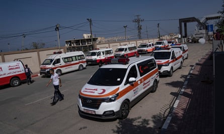Ambulances at the Rafah border crossing