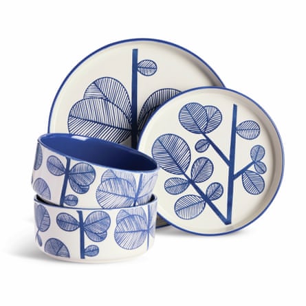 Habitat Blue Leaf 12 Piece Stoneware Dinner Set- Blue