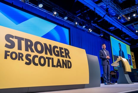 Humza Yousaf addressing the SNP conference yesterday.