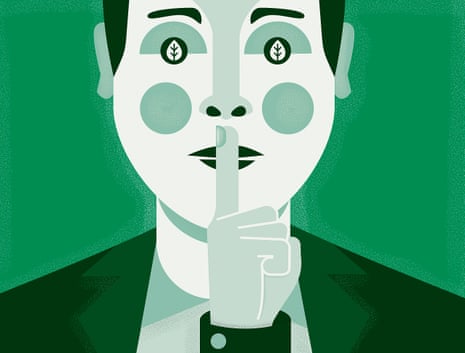 Illustration of businessman with finger to his lips all in green