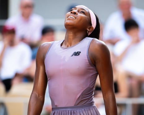 Coco Gauff reacts after defeat in the third round of the French Open