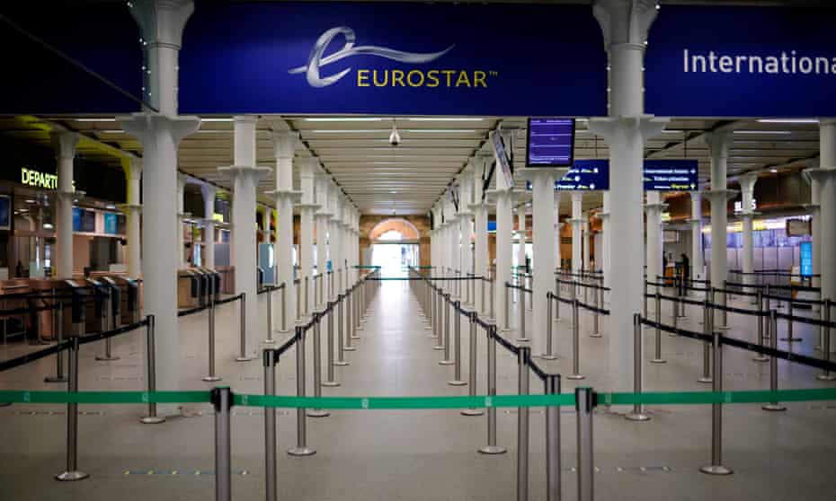 An empty London St Pancras Eurostar check-in area