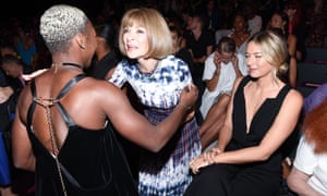 Actor Cynthia Erivo, US Vogue editor in chief Anna Wintour and tennis player Maria Sharapova at New York Fashion Week on 13 September.