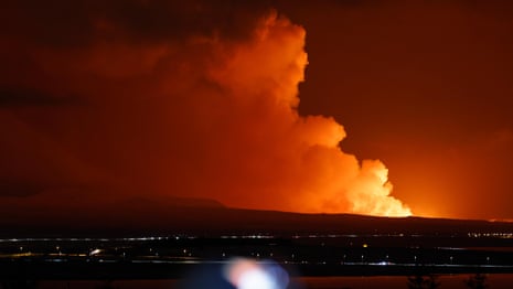 Iceland volcano in Reykjanes peninsula erupts after weeks of activity – video 