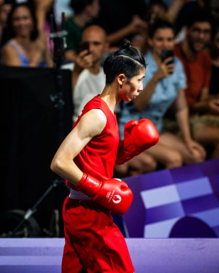 Lin Yu Ting, the Chinese Taipei boxer and two-time world champion, that was disqualified from the women’s World Championships last year after failing to meet the gender eligibility criteria of the International Boxing Association (IBA) takes to the ring for her fight against Turdibekova Sitora of Uzbekistan.