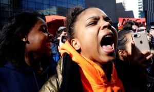 Students from Fiorello H.Laguardia High School chant âno more violenceâ on their walkout. Most demonstrations were planned to last 17 minutes, one for each of the Parkland victims.
