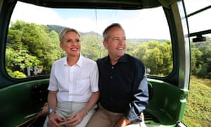 Bill Shorten and his wife Chloe in Cairns on Monday.