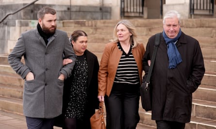 (From left) Maddy Cusack’s brother Richard with his partner Emily Baker, and her parents Deborah and David Cusack, outside Chesterfield coroner’s court.