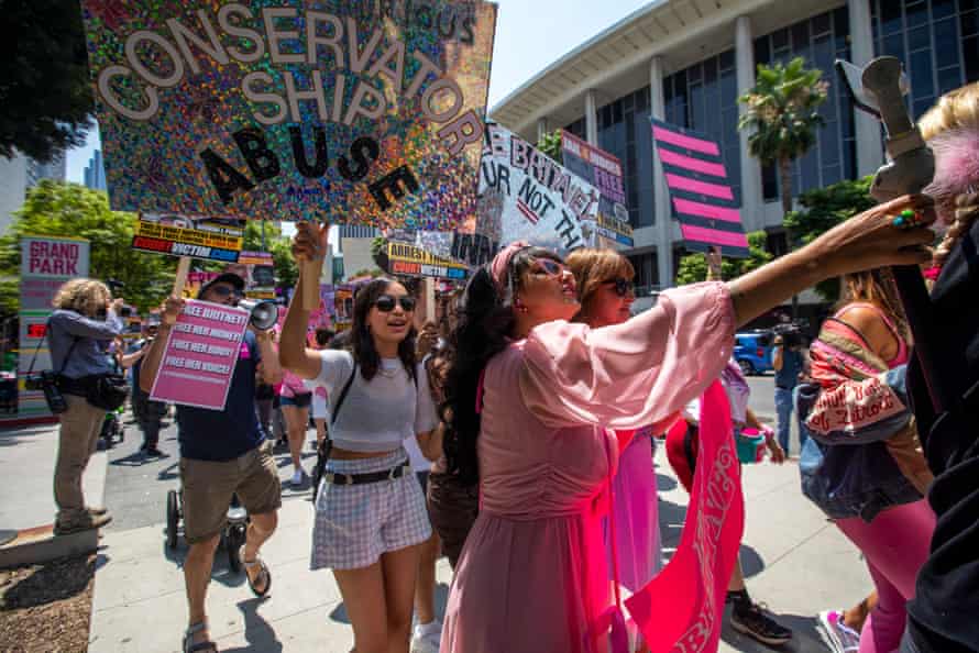 Fans and supporters of Britney Spears gather outside the Los Angeles county courthouse on Wednesday.