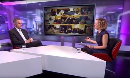 Cathy Newman interviewing Jordan Peterson on Channel 4 in January.