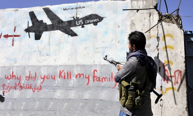 Graffiti in Sanaa, Yemen, protesting against US drone strikes.